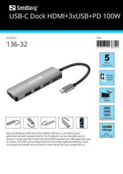 USB-C Dock HDMI + 3x USB + PD 100W