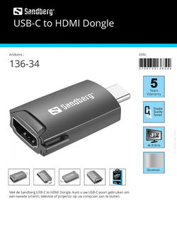 USB-C to HDMI Dongle aansluiting 2e tweede scherm, televisie of projector