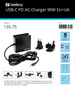 USB-C PD AC-Charger 90W EU + UK oplader laptop, tablet of mobiele telefoon