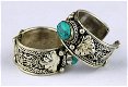 Tibetaans zilveren open armband met Turkoois - 3 - Thumbnail