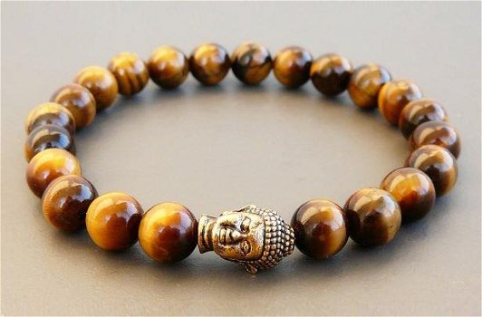 Armband van Tijgeroog met goudkleurige Boeddha-kraal - 0