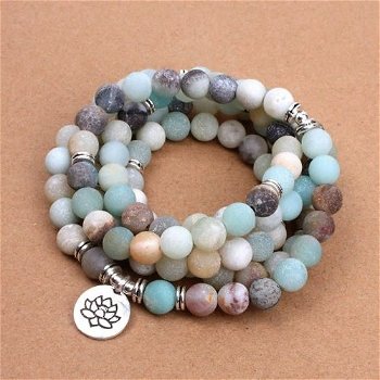 Amazoniet mala armband met Lotus bedel - 0