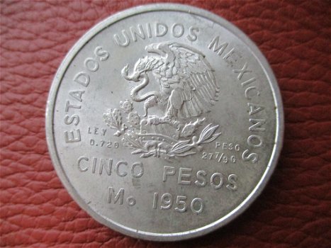 Mexico 5 Pesos 1950 Opening Southeastern Railroad zilver - 1