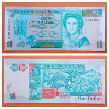 Belize 1 Dollar P-51 1990 UNC S/N AA403870 - 0