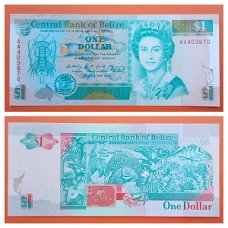 Belize 1 Dollar P-51 1990 UNC S/N AA403870 