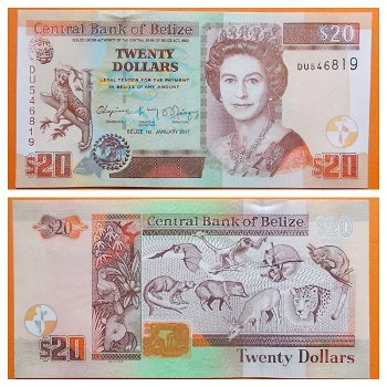 Belize 20 Dollars p-69f 2017 UNC - 0