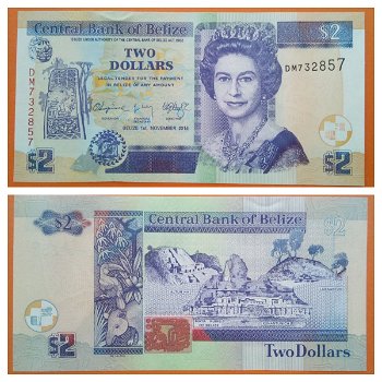 Belize 2 Dollars 0-11-2014 P66e Unc S/N DM732857 - 0