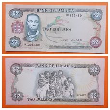 Jamaica 2 Dollars 1993 P-69e Unc s_n HX395489 