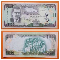 Jamaica 100 Dollars 2012 P-90 50th COMM Unc s_n AWQ597101  