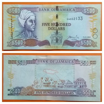 Jamaica 500 Dollars 2008 P85f Unc S/N QW 952133 - 0