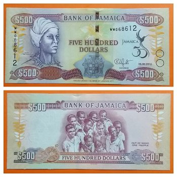 Jamaica 500 Dollars 2012 P91 Unc S/N WW068612 - 0