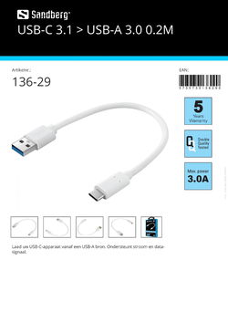 USB-C 3.1 > USB-A 3.0 0.2m Ondersteunt stroom en data-signaal