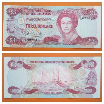 Bahamas 3 Dollars P 44 1974 (1984)Sign WC Allen Unc - 0