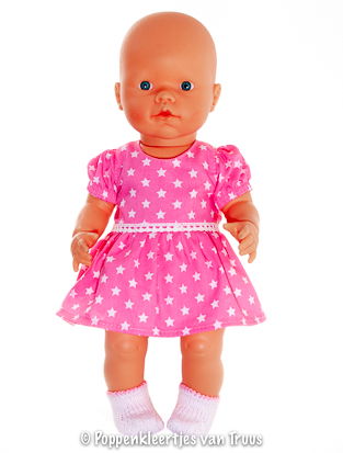 Mon Bébé 40 cm Jurksetje roze/sterren - nr. 1