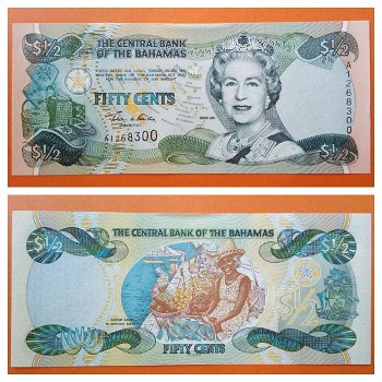 'Bahamas 50 Cents P-68 2001 UNC S/N A1268300 - 0