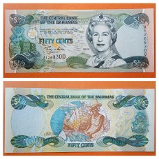 'Bahamas 50 Cents P-68 2001 UNC S/N  A1268300