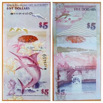 Bermuda 5 Dollars p-58 2009 UNC S/N 929459 - 0