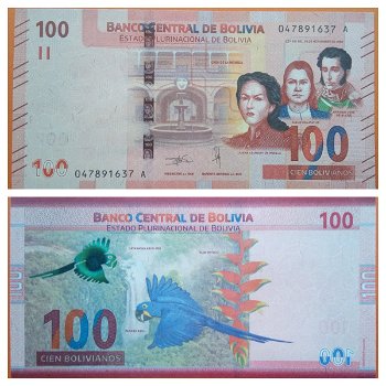 Bolivia 100 Bolivianos 2018-2019 P-NEW Paraba Azul Unc - 0