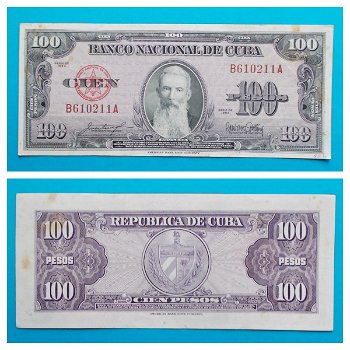 Cuba 100 Pesos 1950 P-082b VF S/N B610211A - 0