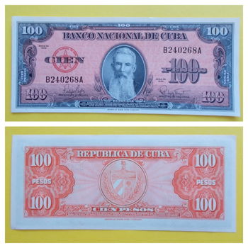 Cuba 100 Pesos 1959 P-093a UNC S/N B24268A - 0