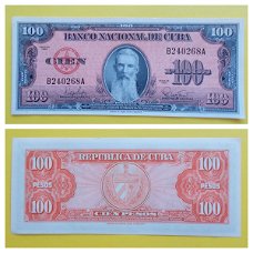 Cuba 100 Pesos 1959 P-093a UNC  S/N B24268A