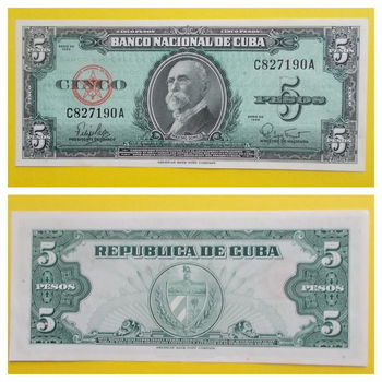 Cuba 5 Pesos 1960 P-92a Unc Maximo Gomez S/N C827190A - 0