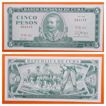 Cuba 5 Pesos 1987 103c Unc S/N 034172 - 0