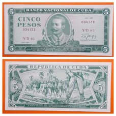 Cuba 5 Pesos 1987 103c Unc  S/N 034172