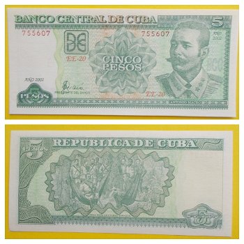 Cuba 5 Pesos 2002 P-116e Unc S/N 755607 - 0