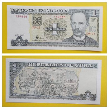 Cuba 1 Peso 2002 P-121b UNC S/N 159866 - 0