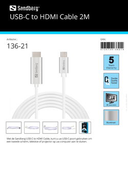 USB-C to HDMI Cable 2M voor aansluiting 2e scherm of televisie of projector op computer