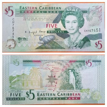 East Caribbean States 5 Dollars 2008 P-47a Unc S/N CH767451 - 0