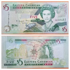 East Caribbean States 5 Dollars 2008  P-47a Unc S/N CH767451