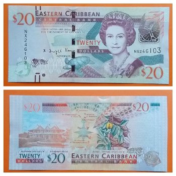 East Caribbean 20 Dollars ND(2016) P-53b UNC S/N NX246103 - 0