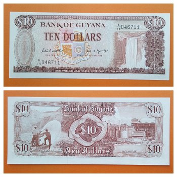 Guyana 10 Dollars 1989 P23d Unc S/N A18046711 - 0