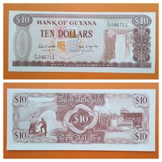 Guyana 10 Dollars 1989  P23d Unc S/N A18046711  