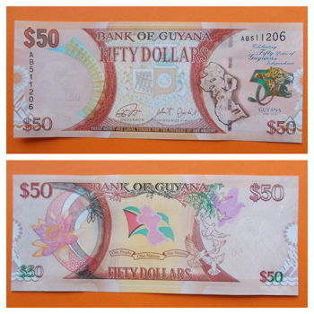 Guyana 50 Dollars comm. P-41 2016 Unc S/N AB511206 - 0