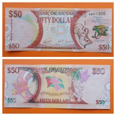 Guyana 50 Dollars comm. P-41 2016 Unc S/N AB511206