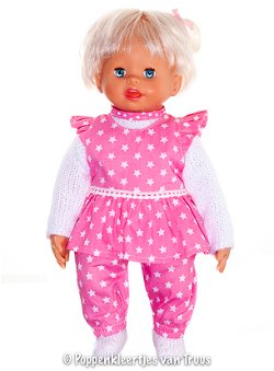 Pop 38 cm 4 dlg. Setje roze/wit/sterretjes