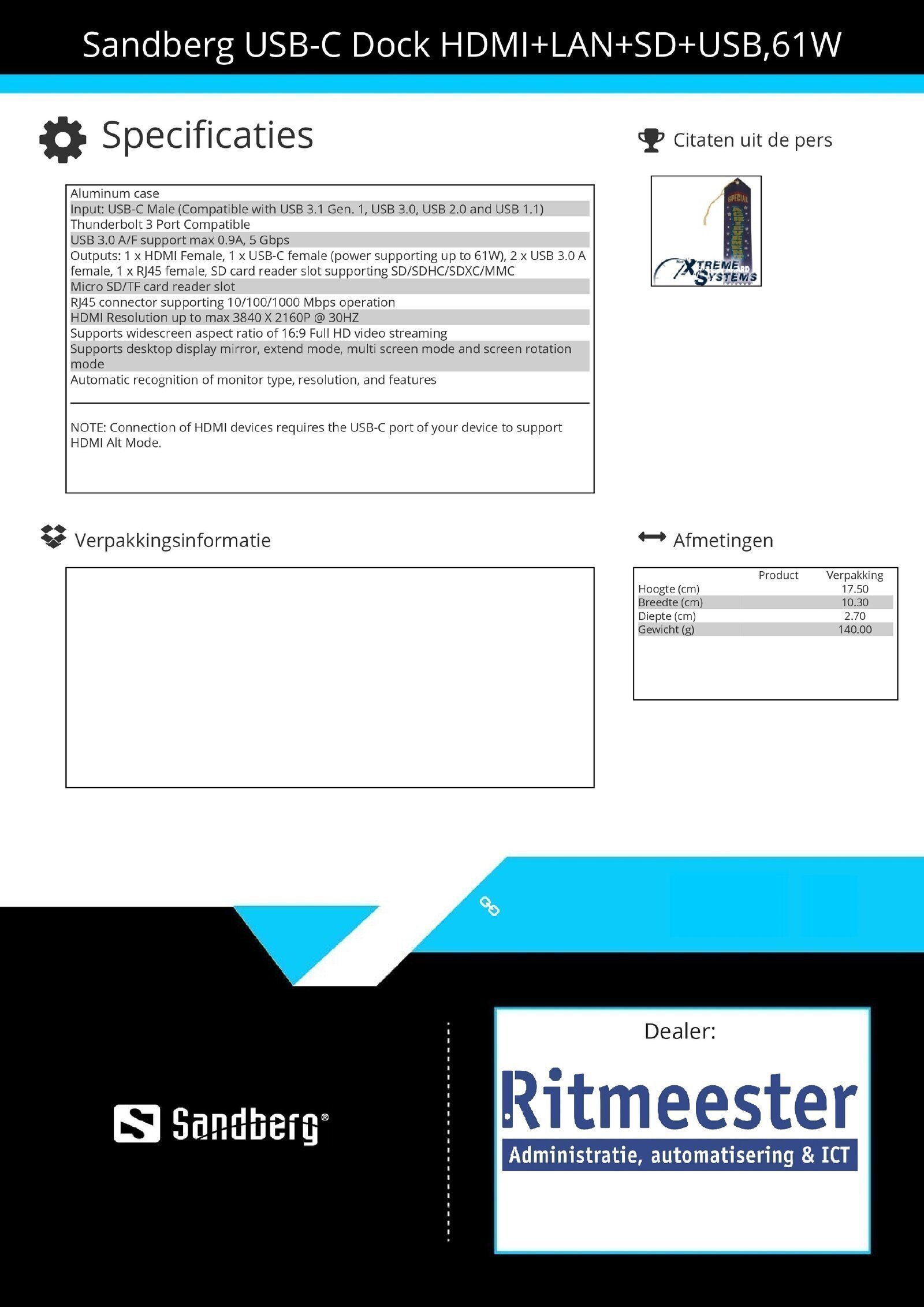 USB-C Dock HDMI + LAN + SD + USB 61W HDMI-uitgang aansluiten extra scherm, TV, projector - Afbeelding 3