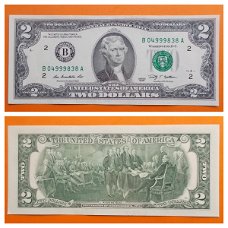USA 2 Dollar 2009  B-New York  Unc S/N B04999838A 