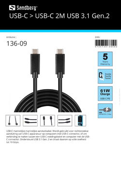 USB-C > USB-C 2M USB 3.1 Gen.2 aansluitkabel