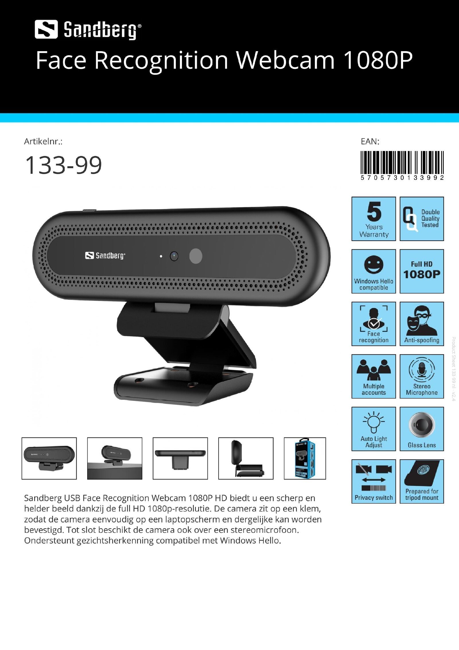Face Recognition Webcam 1080P HD full HD 1080p-resolutie en stereomicrofoon - nr. 1
