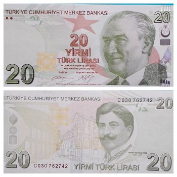 Turkey 20 Lira p-224b 2009 (2012) Prefix C UNC - 0