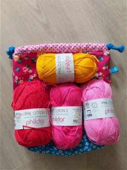 Projectbag, haaktas, breitas, roze met bloemetjes - 4