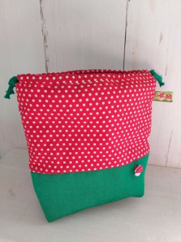 handwerk tasje, projectbag, voor in de tas rood met witte stipjes en paddestoel - 0