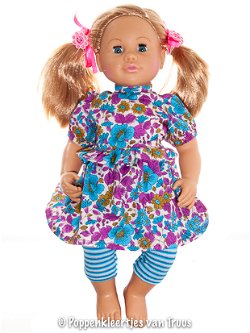 Chou Chou 42 cm Jurksetje fuchsia/blauw/bloem