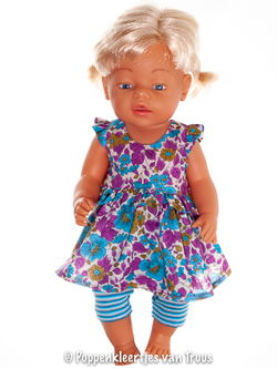 Baby Born 43 cm Jurksetje fuchsia/blauw/bloem