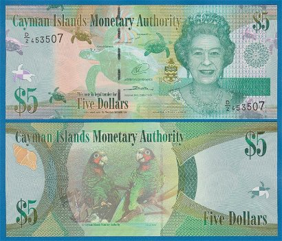 Cayman Islands 5 Dollars P 39b 2014 UNC S/N D2.453638 - 0