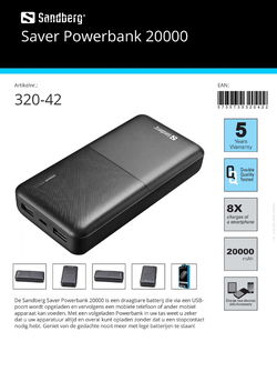 Saver Powerbank 20000 draagbare batterij via USB-poort opgeladen en voeden mobiele telefoon of ander
